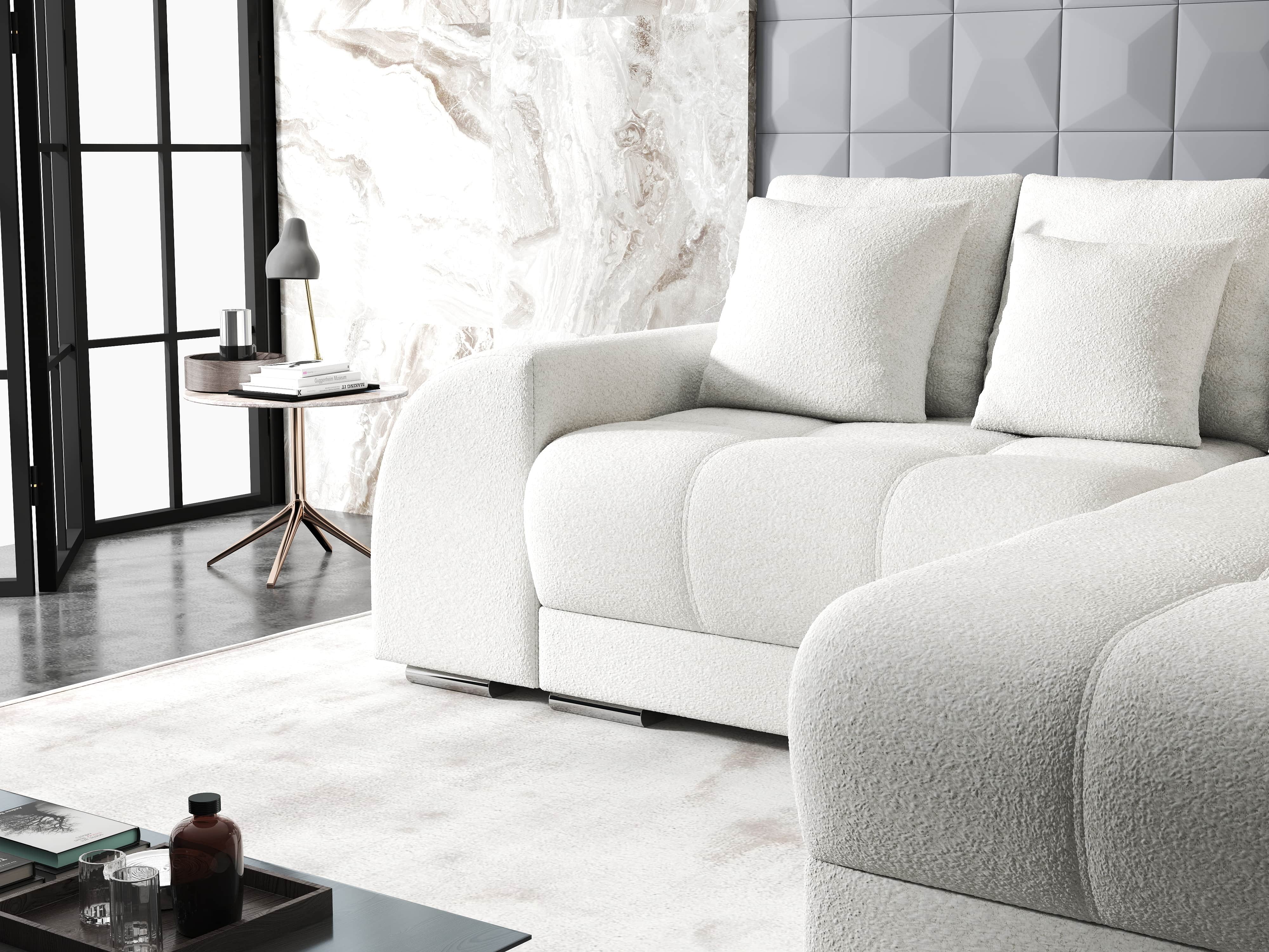 Colțar extensibil dumonde cu ladă de depozitare si sezut confortabil din spuma HR, Verona Euphoria Alb II 290x185 cm Fabrica