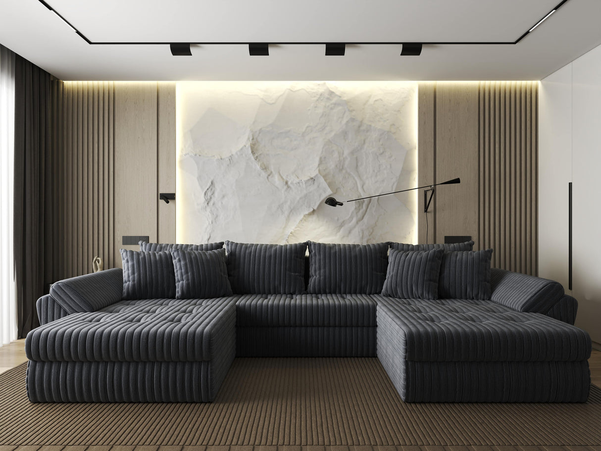 Colțar extensibil dumonde cu ladă de depozitare si sezut confortabil din spuma HR, Loana U Gri Ambience 355x185 cm Fabrica