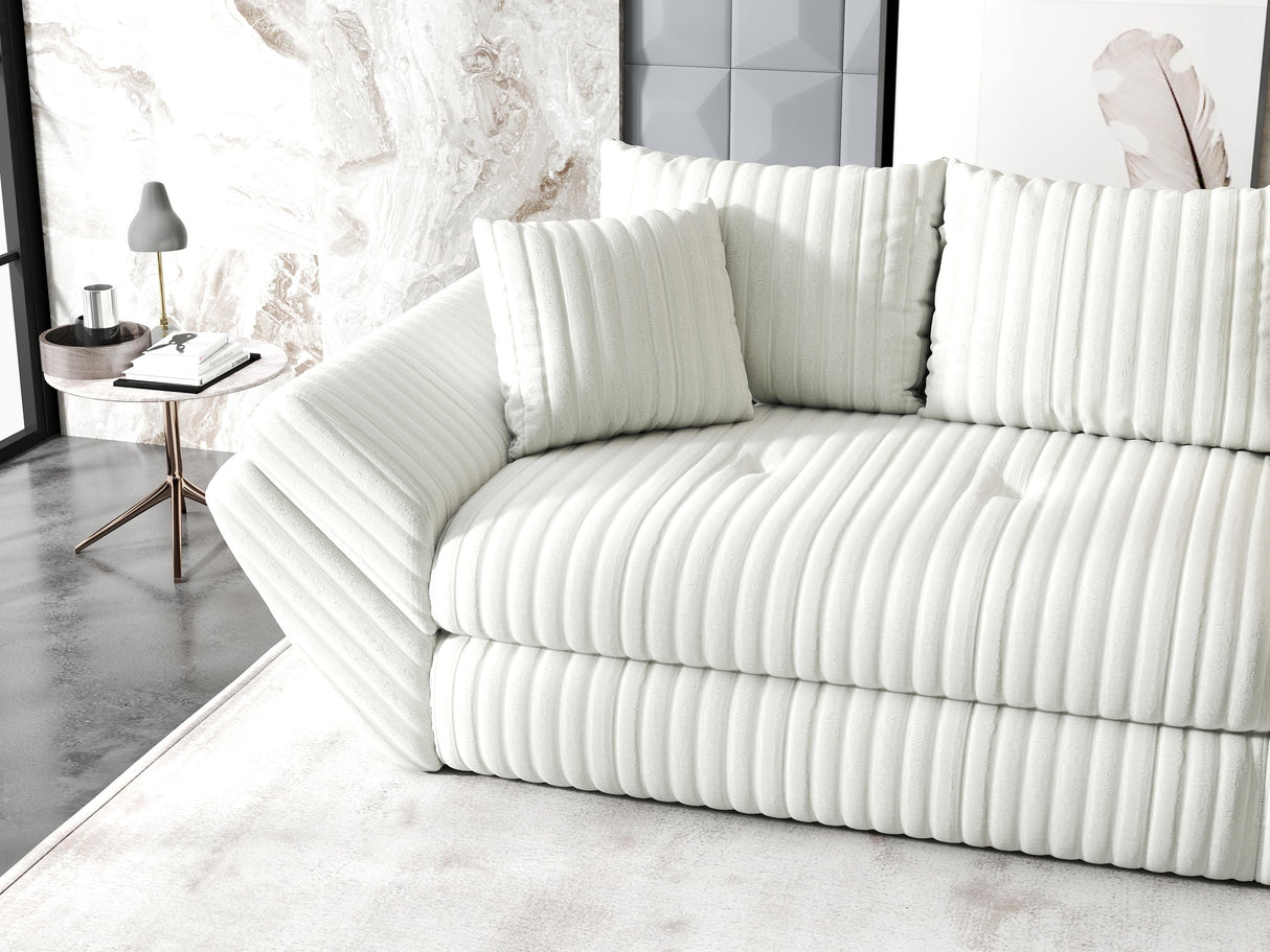 Canapea extensibilă dumonde cu ladă de depozitare si sezut confortabil din spuma HR, Loana Ambience Alb 300x100 cm Fabrica