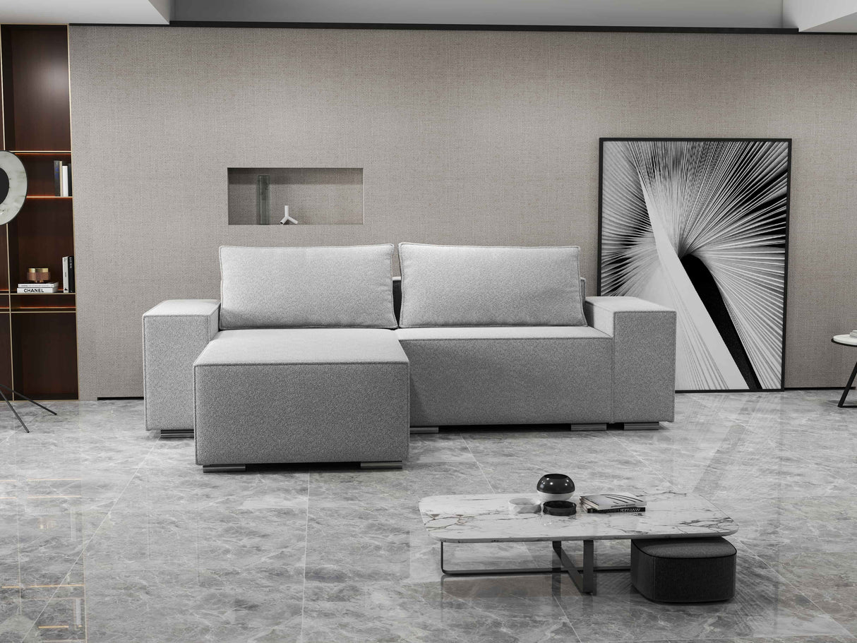 Colțar extensibil dumonde cu ladă de depozitare si sezut confortabil din spuma HR, Dream Euphoria Gri 290x185 cm Fabrica