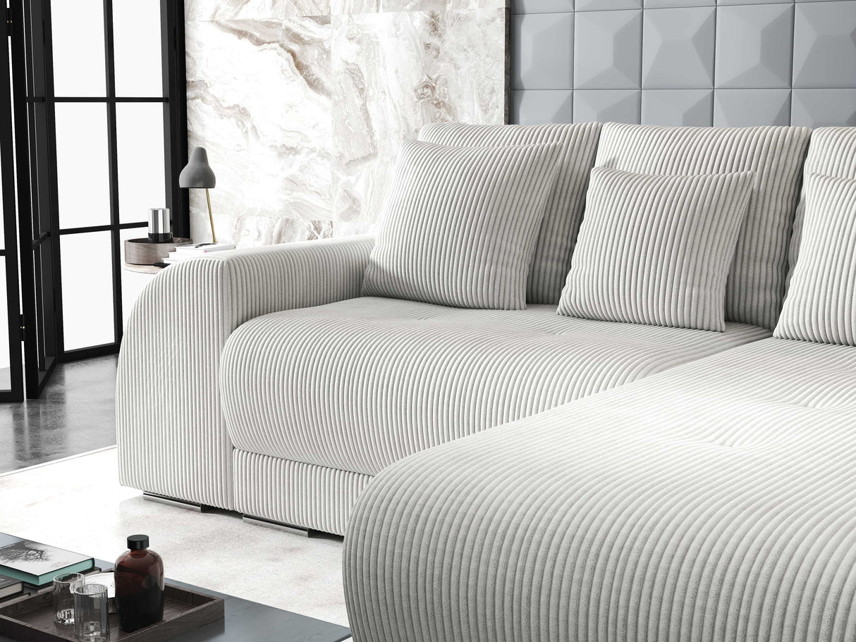 Colțar extensibil dumonde cu ladă de depozitare si sezut confortabil din spuma HR, Verona Zoom Gri II 290x185 cm Fabrica
