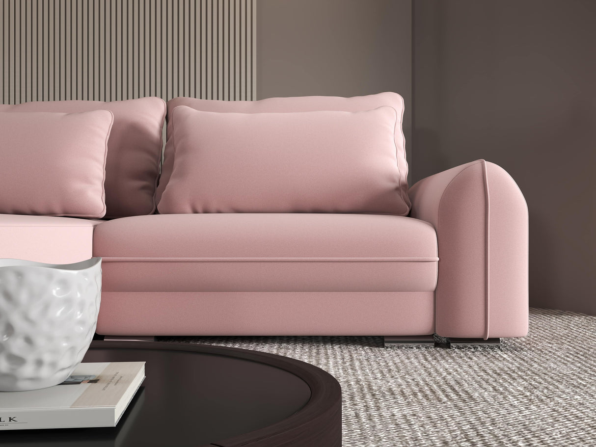 Colțar extensibil dumonde cu ladă de depozitare si sezut confortabil din spuma HR, Denver Royal Roz 275x185 cm Fabrica