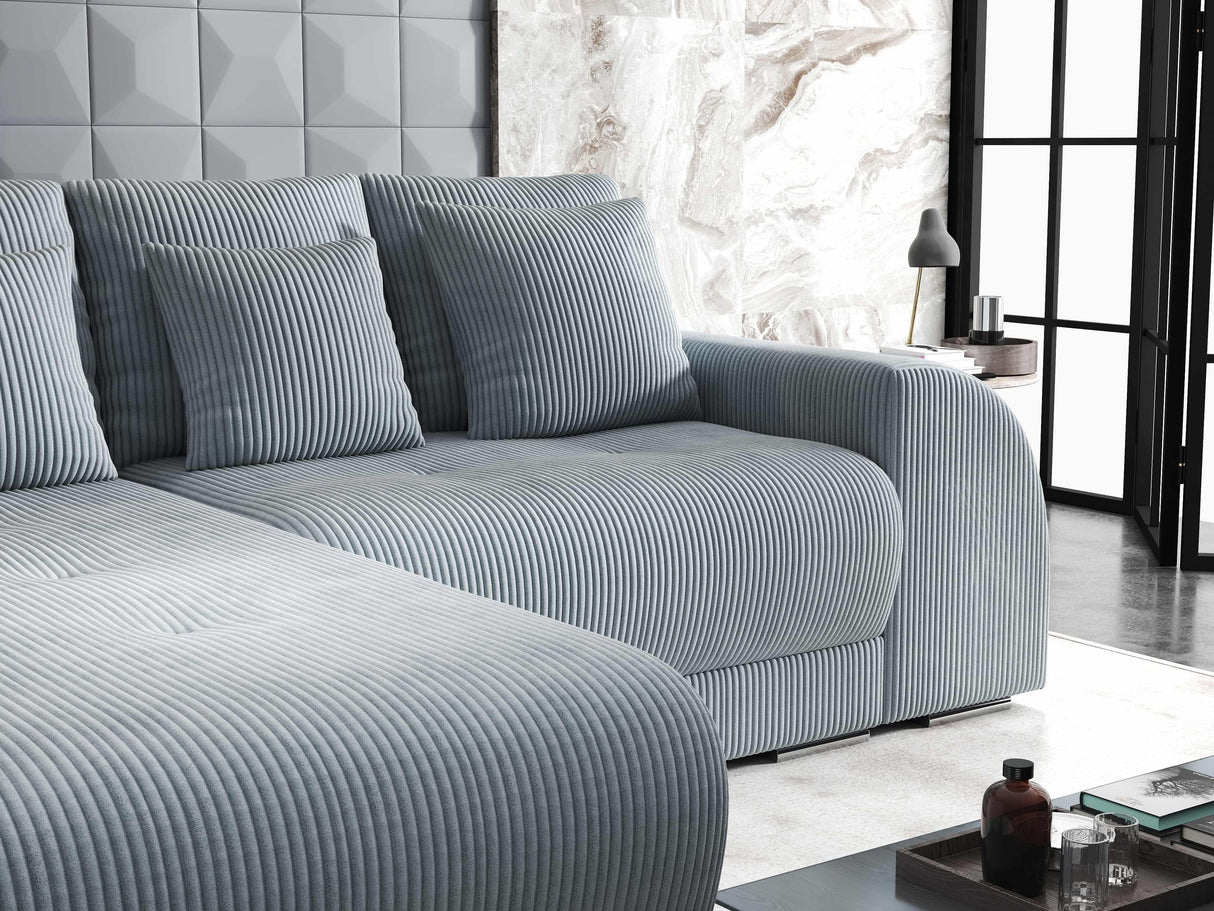 Colțar extensibil dumonde cu ladă de depozitare si sezut confortabil din spuma HR, Verona Zoom Gri Mint 290x185 cm Fabrica