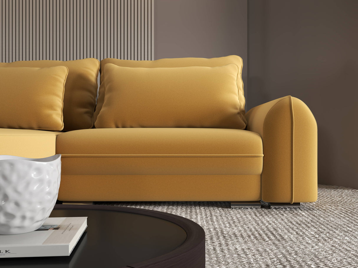 Colțar extensibil dumonde cu ladă de depozitare si sezut confortabil din spuma HR, Denver Royal Mustar 275x185 cm Fabrica