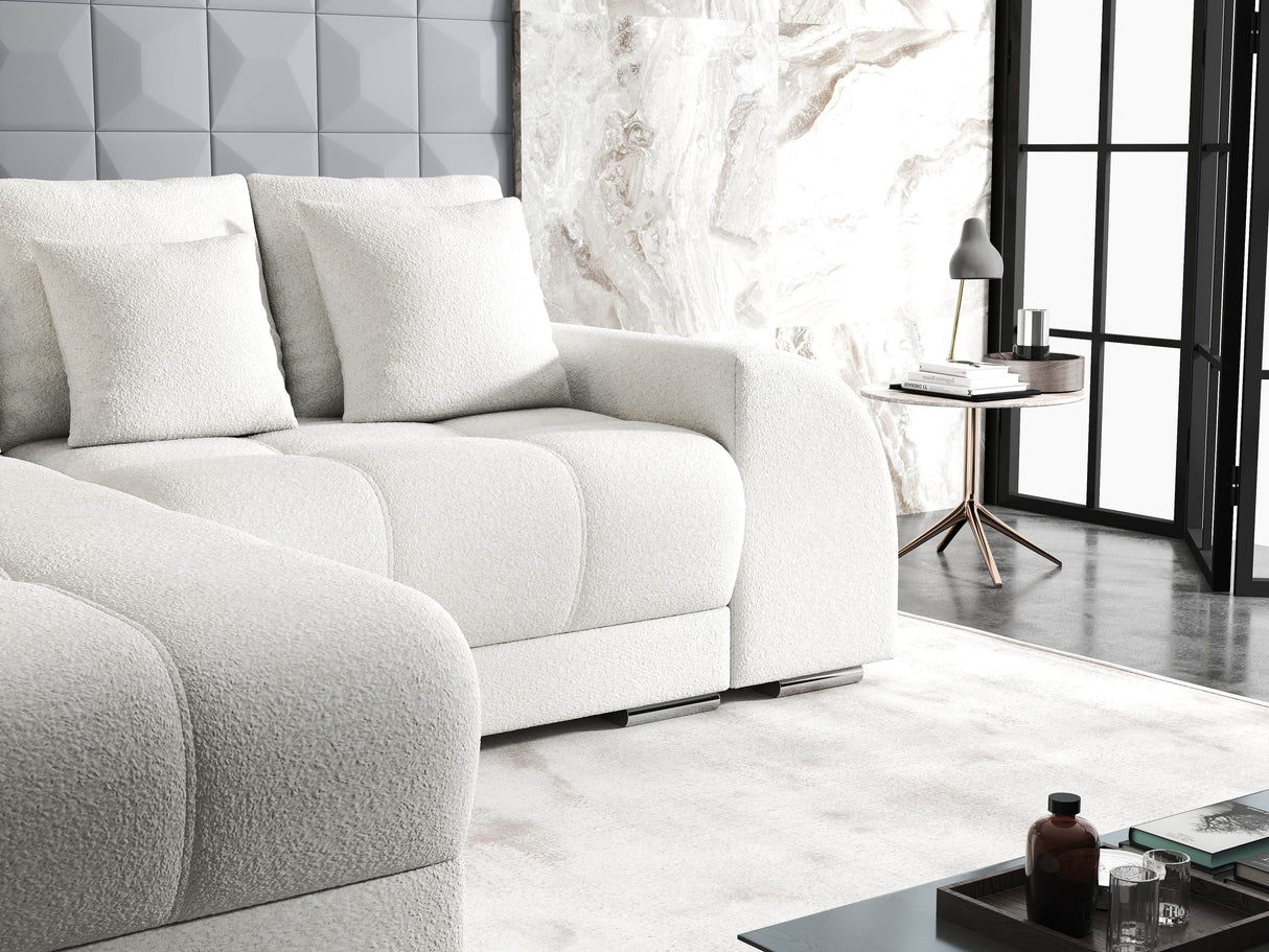 Colțar extensibil dumonde cu ladă de depozitare si sezut confortabil din spuma HR, Verona Euphoria Alb 290x185 cm Fabrica