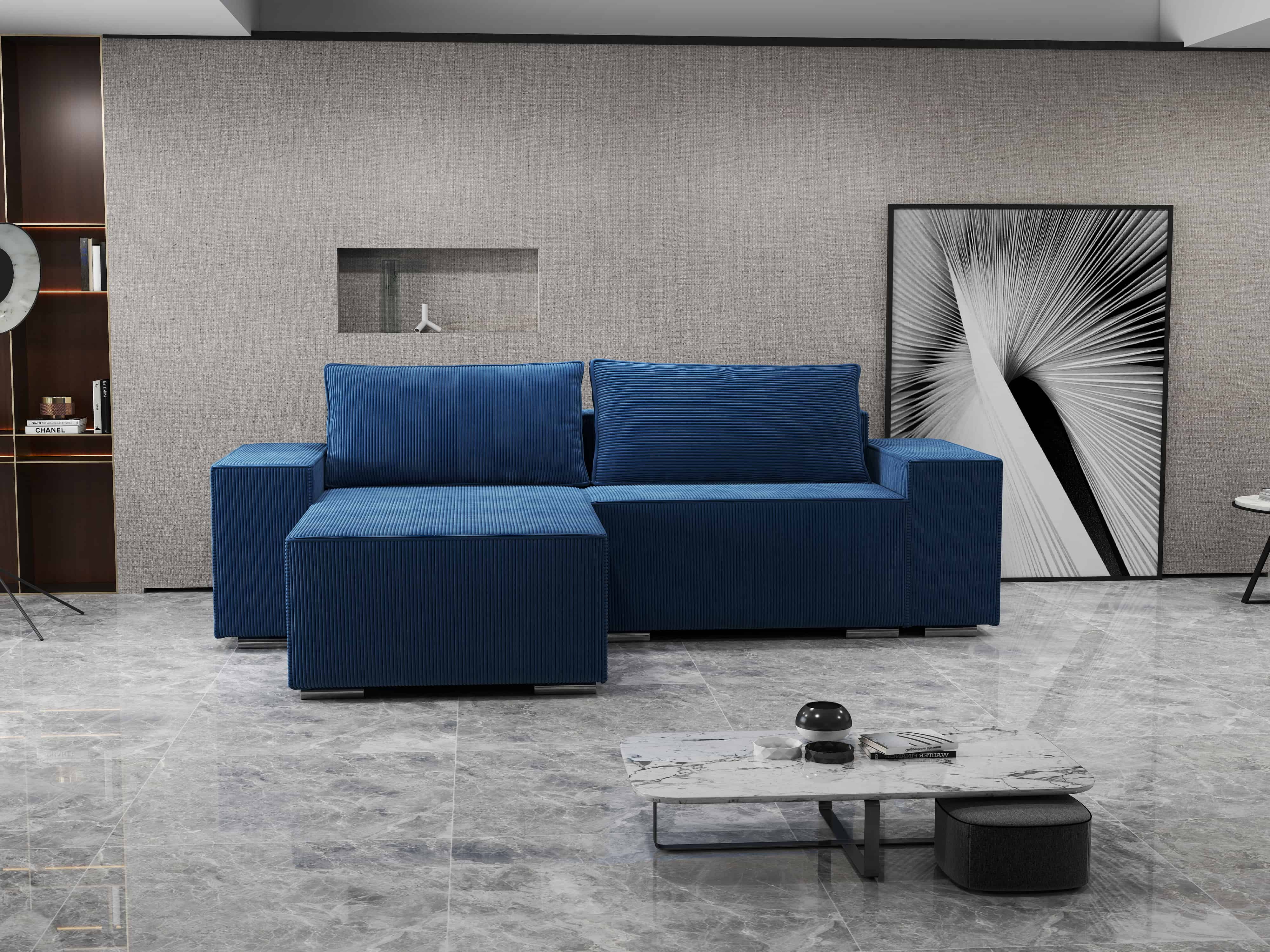 Colțar extensibil dumonde cu ladă de depozitare si sezut confortabil din spuma HR, Dream Zoom Albastru 290x185 cm Fabrica