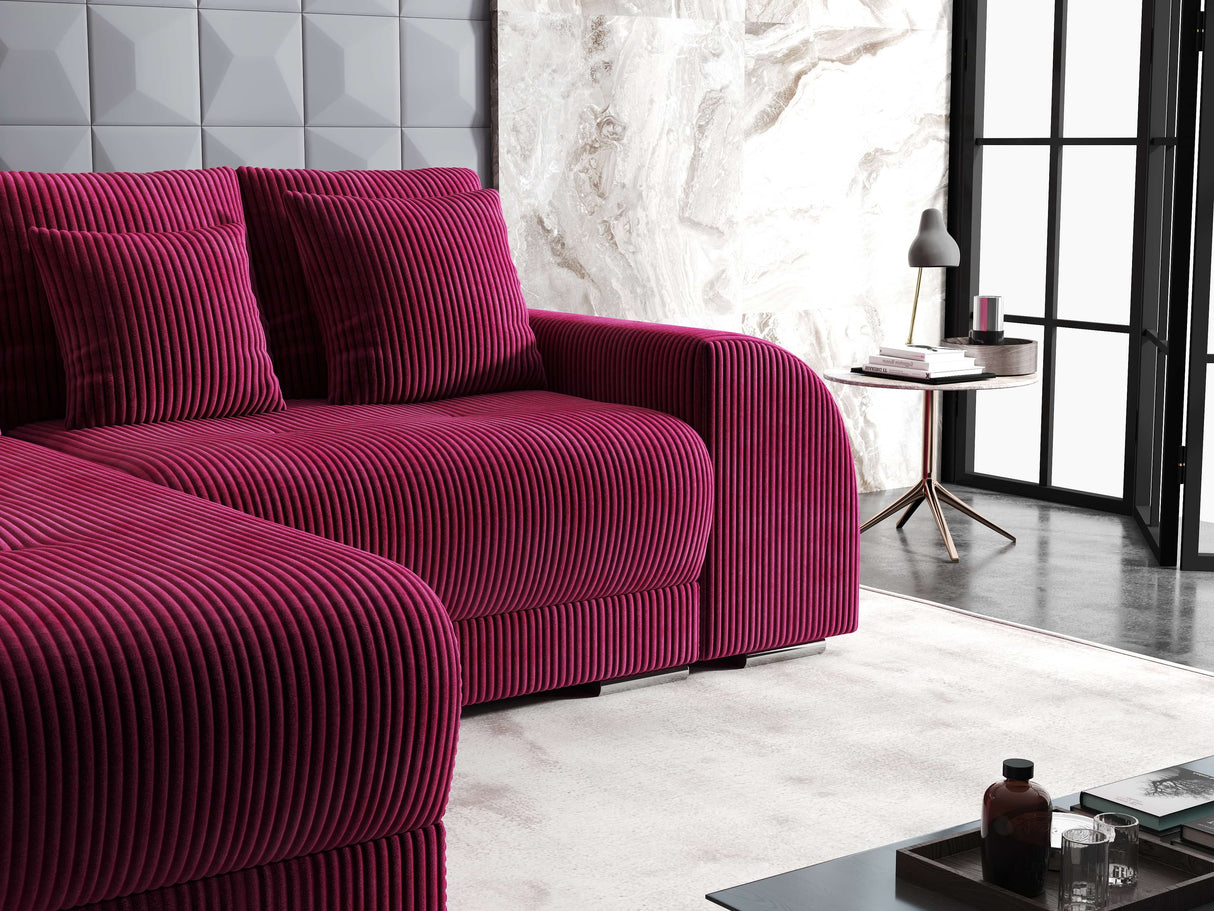 Colțar extensibil dumonde cu ladă de depozitare si sezut confortabil din spuma HR, Verona Zoom Rosu 290x185 cm Fabrica