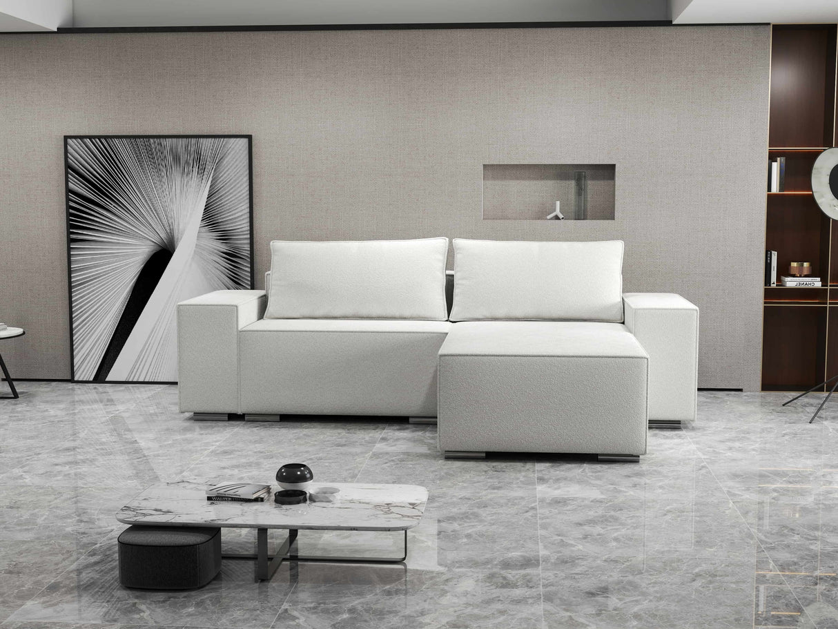 Colțar extensibil dumonde cu ladă de depozitare si sezut confortabil din spuma HR, Dream Euphoria Alb 290x185 cm II Fabrica