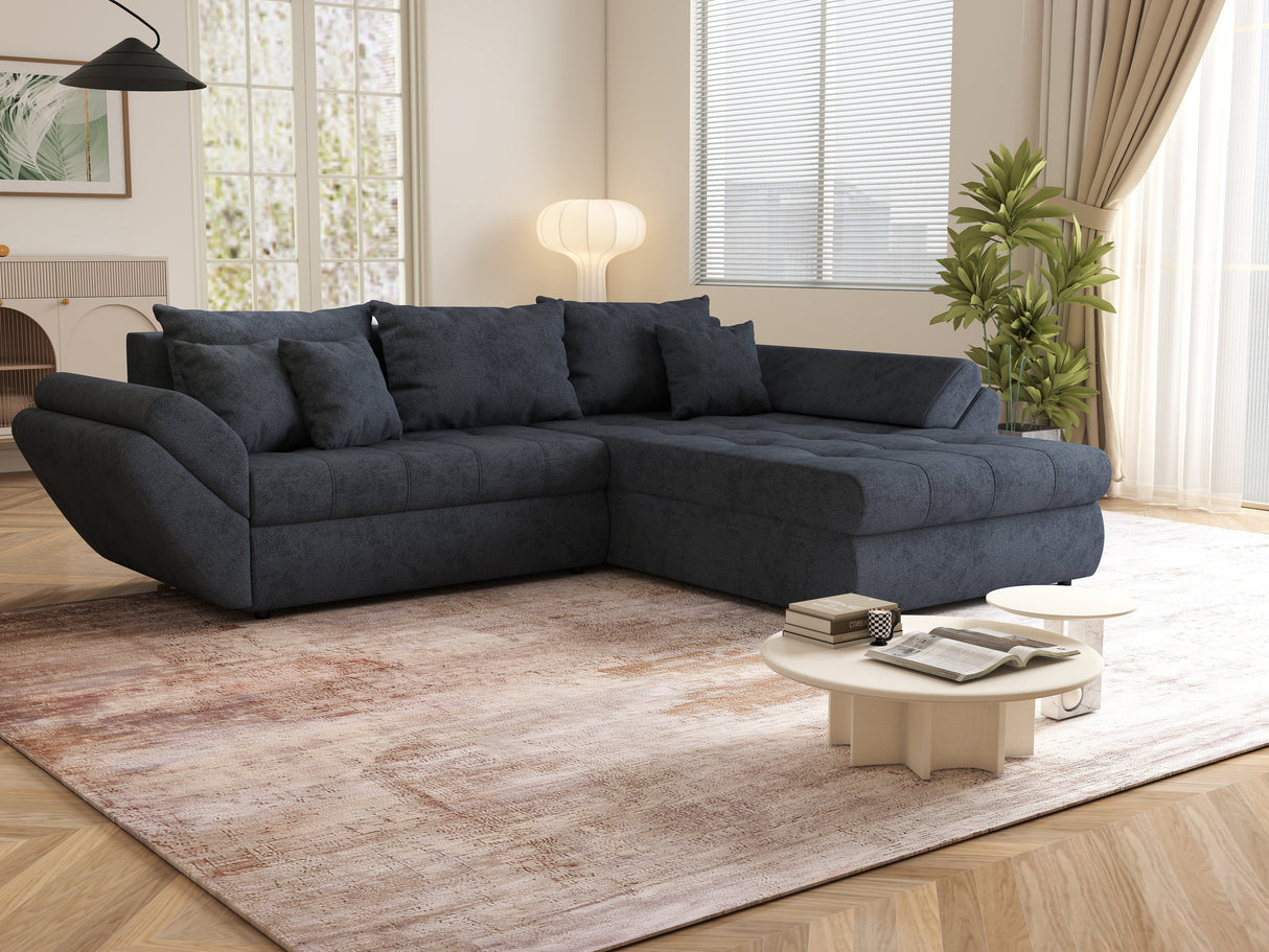Colțar extensibil dumonde cu ladă de depozitare si sezut confortabil din spuma HR, Loana Antracit II 270x185 cm Fabrica