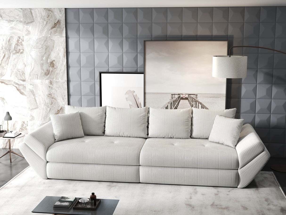 Canapea extensibilă dumonde cu ladă de depozitare si sezut confortabil din spuma HR, Loana Zoom Bej 300x100 cm Fabrica