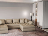 Colțar extensibil dumonde cu ladă de depozitare si sezut confortabil din spuma HR, Loana Bej U 355x185 cm Fabrica