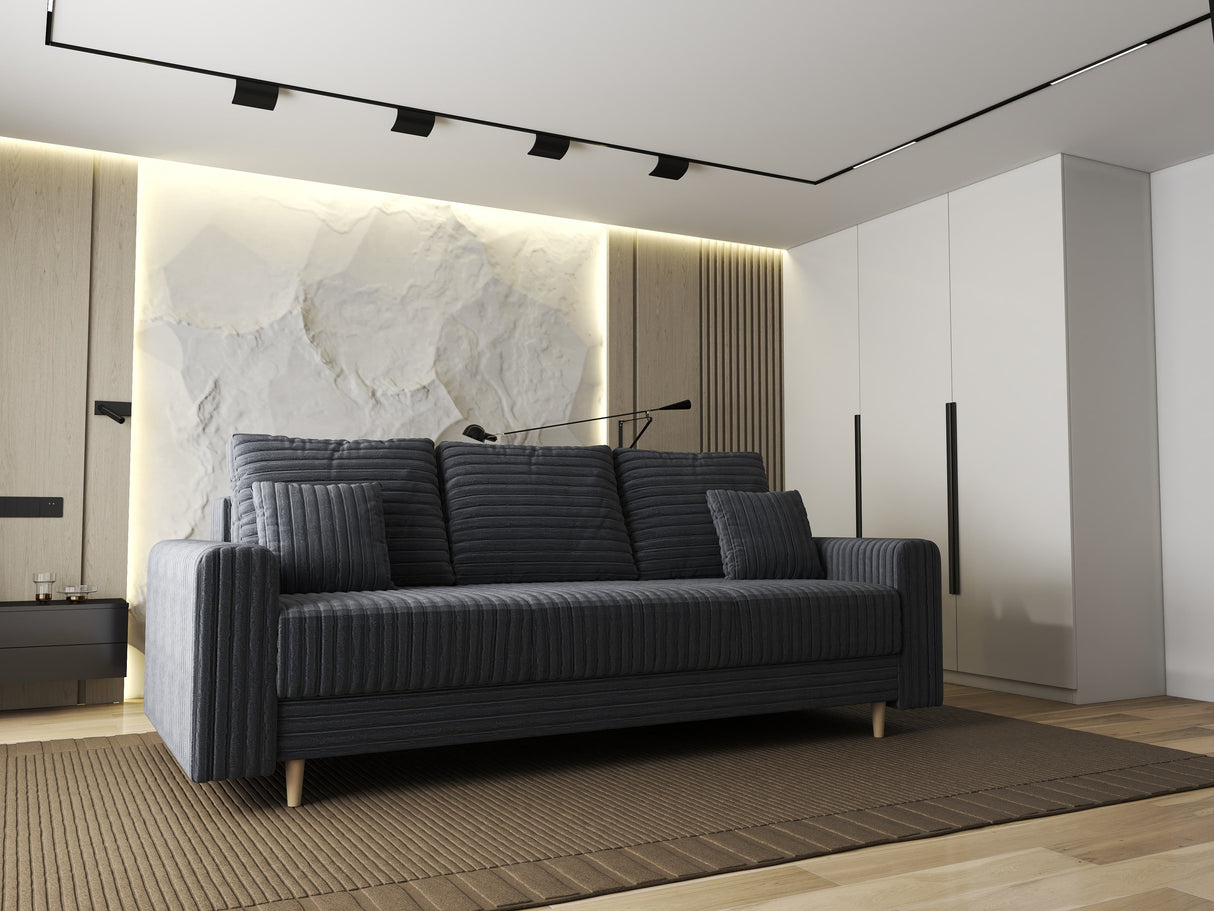 Canapea extensibilă dumonde cu ladă de depozitare si sezut confortabil din spuma HR, Kronos Ambience Gri 210x100 cm fabrica