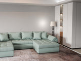 Colțar extensibil dumonde cu ladă de depozitare si sezut confortabil din spuma HR, Loana Enjoy Verde Mint U 355x185 cm Fabrica