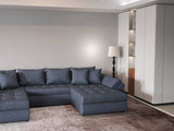 Colțar extensibil dumonde cu ladă de depozitare si sezut confortabil din spuma HR, Loana Grey U 355x185 cm Fabrica