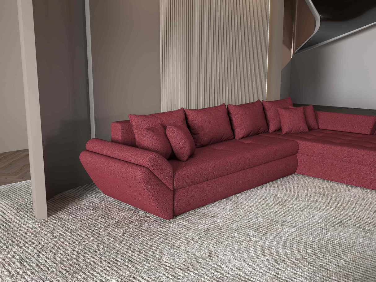 Colțar extensibil dumonde cu ladă de depozitare si sezut confortabil din spuma HR, Loana XL Enjoy Rosu II 335x185 cm Fabrica