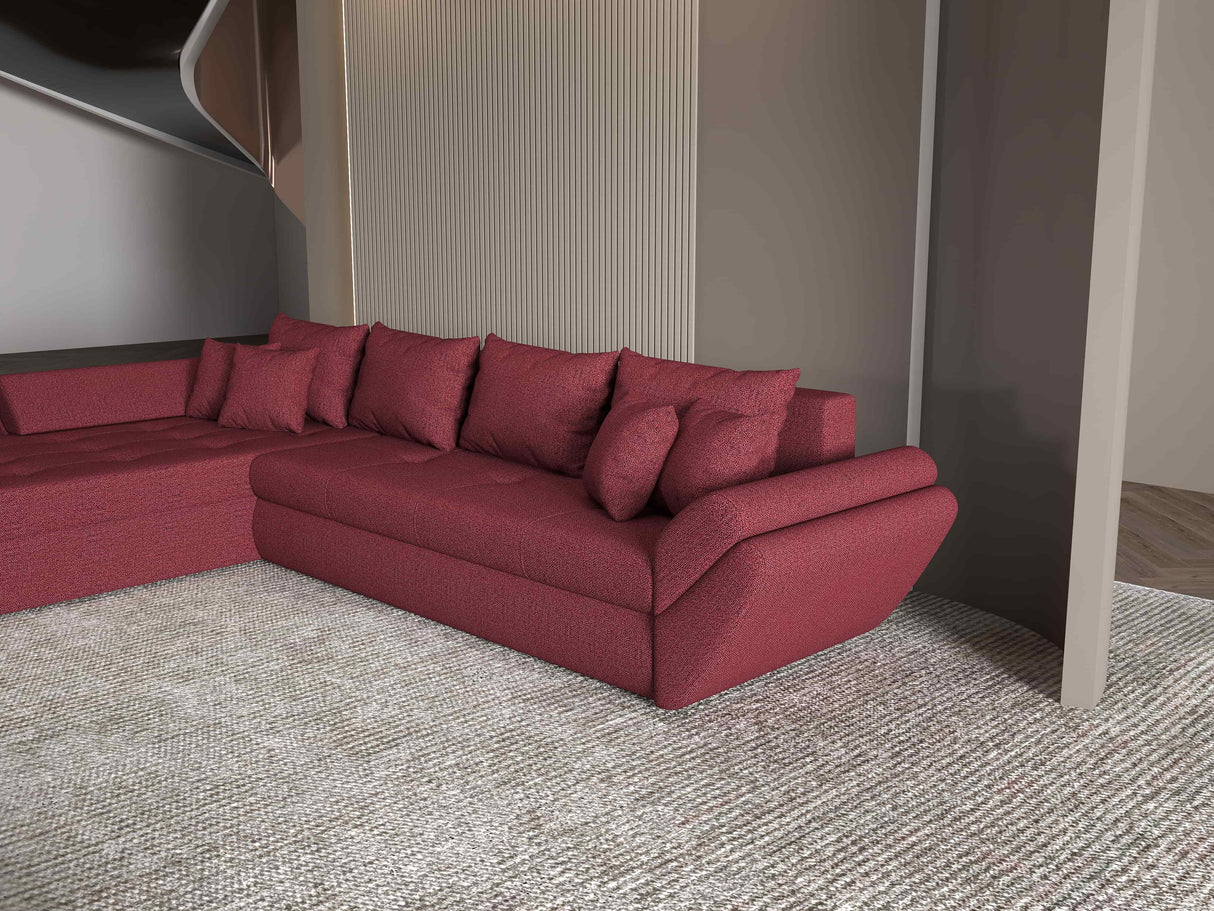 Colțar extensibil dumonde cu ladă de depozitare si sezut confortabil din spuma HR, Loana XL Enjoy Rosu 335x185 cm Fabrica