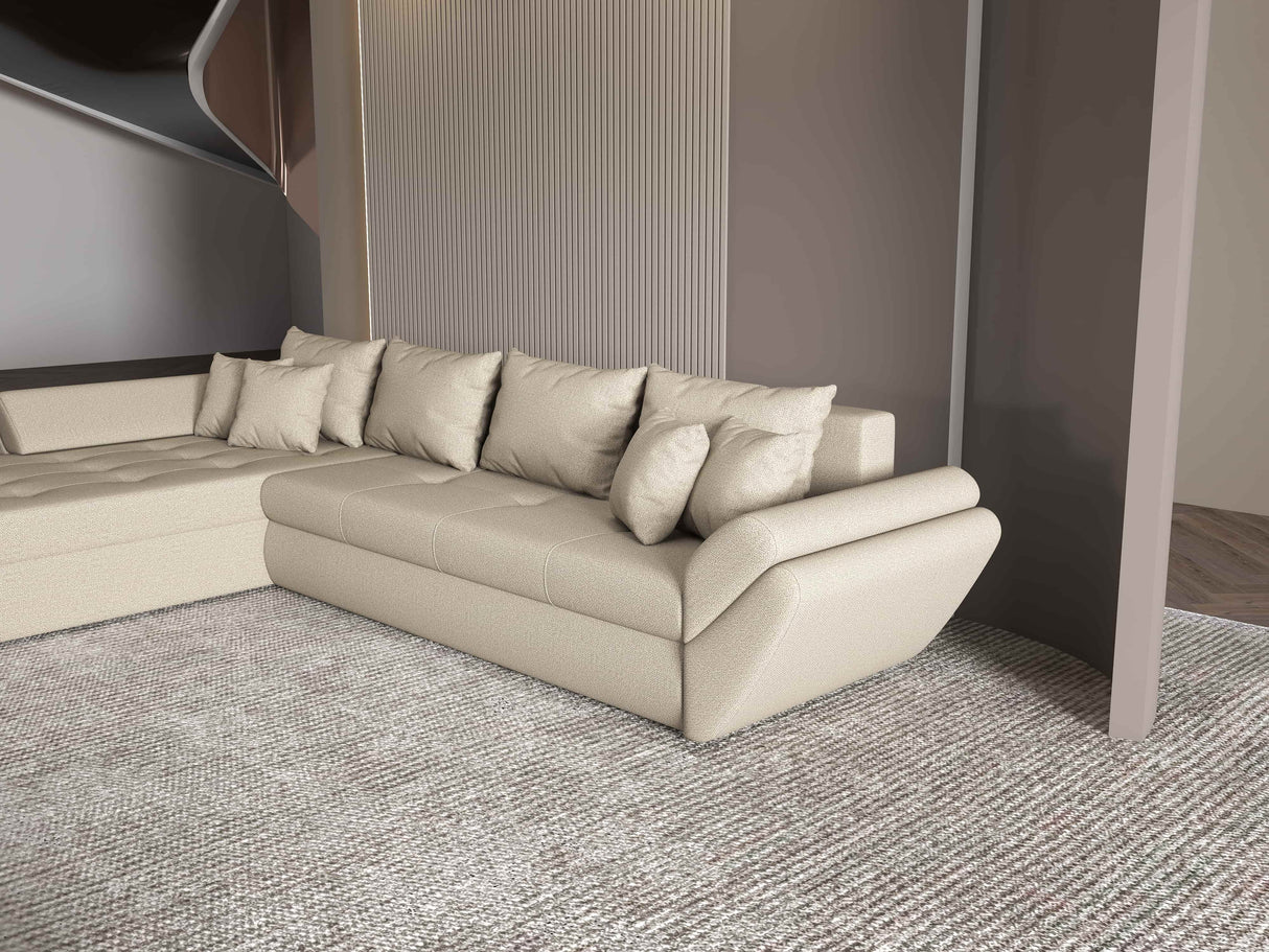 Colțar extensibil dumonde cu ladă de depozitare si sezut confortabil din spuma HR, Loana XL Enjoy Bej 335x185 cm Fabrica