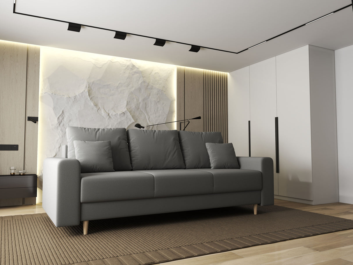 Canapea extensibilă dumonde cu ladă de depozitare si sezut confortabil din spuma HR, Kronos Royal Gri 210x100 cm fabrica