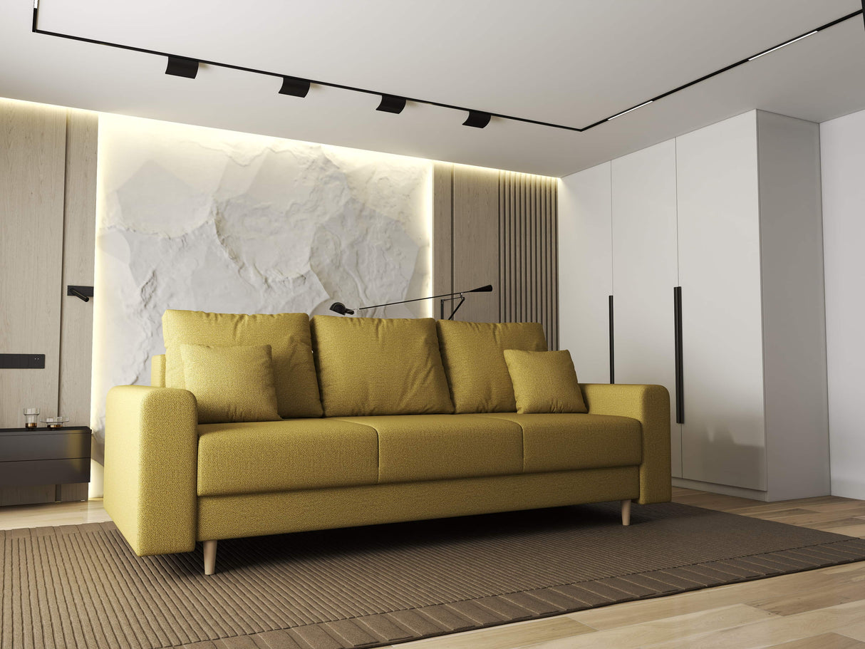 Canapea extensibilă dumonde cu ladă de depozitare si sezut confortabil din spuma HR, Kronos Enjoy Galben Melon 210x100 cm fabrica