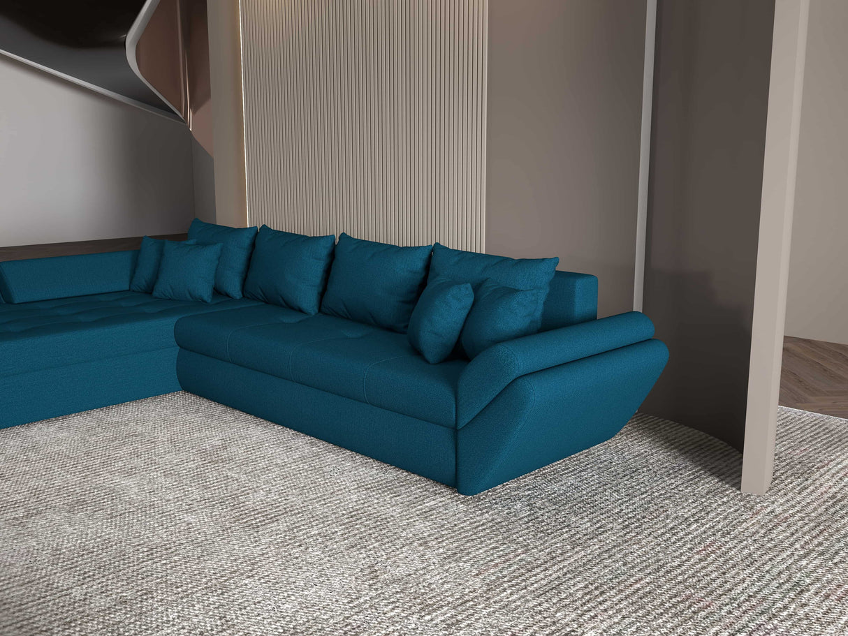 Colțar extensibil dumonde cu ladă de depozitare si sezut confortabil din spuma HR, Loana XL Enjoy Verde Petrol 335x185 cm Fabrica