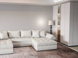 Colțar extensibil dumonde cu ladă de depozitare si sezut confortabil din spuma HR, Loana U Bej Euphoria 355x185 cm Fabrica