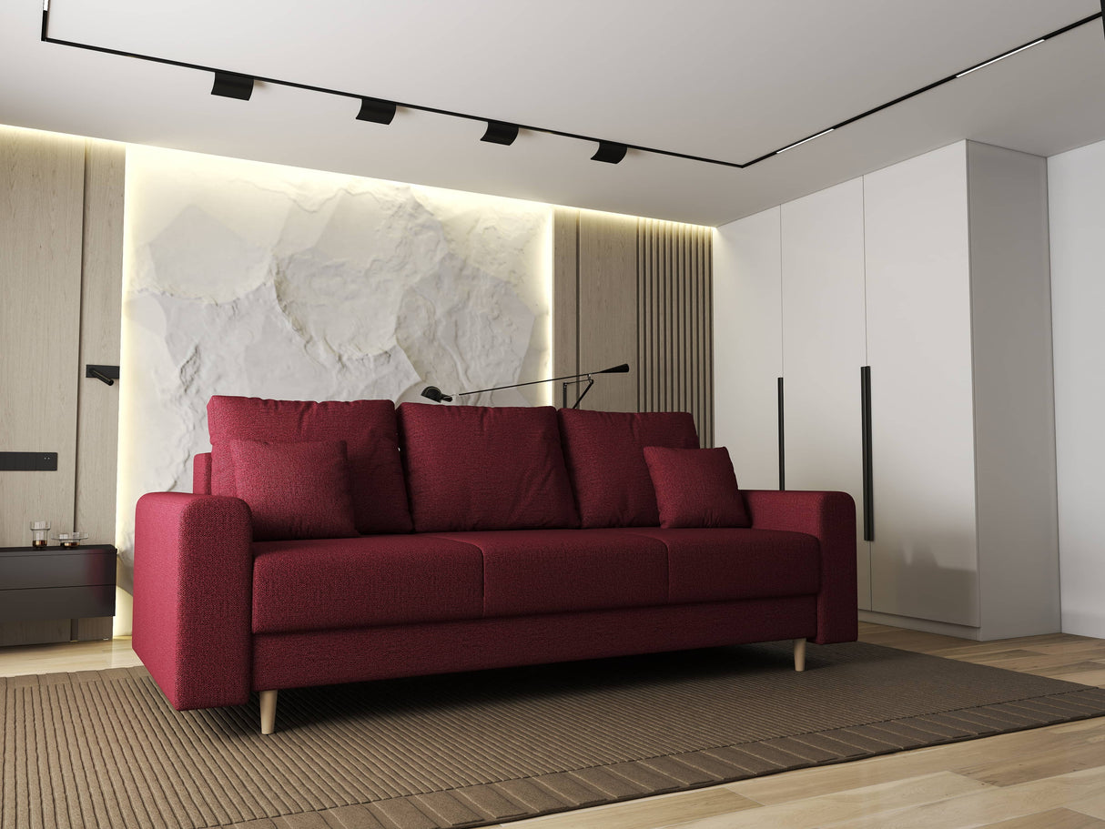 Canapea extensibilă dumonde cu ladă de depozitare si sezut confortabil din spuma HR, Kronos Enjoy Rosu 210x100 cm fabrica