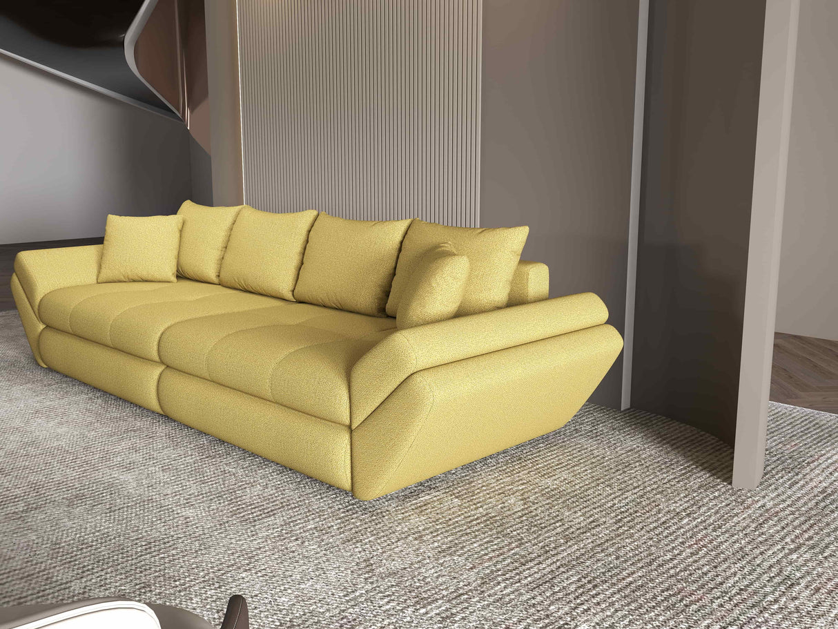 Canapea extensibilă dumonde cu ladă de depozitare si sezut confortabil din spuma HR, Loana Enjoy Melon 300x100 cm Fabrica