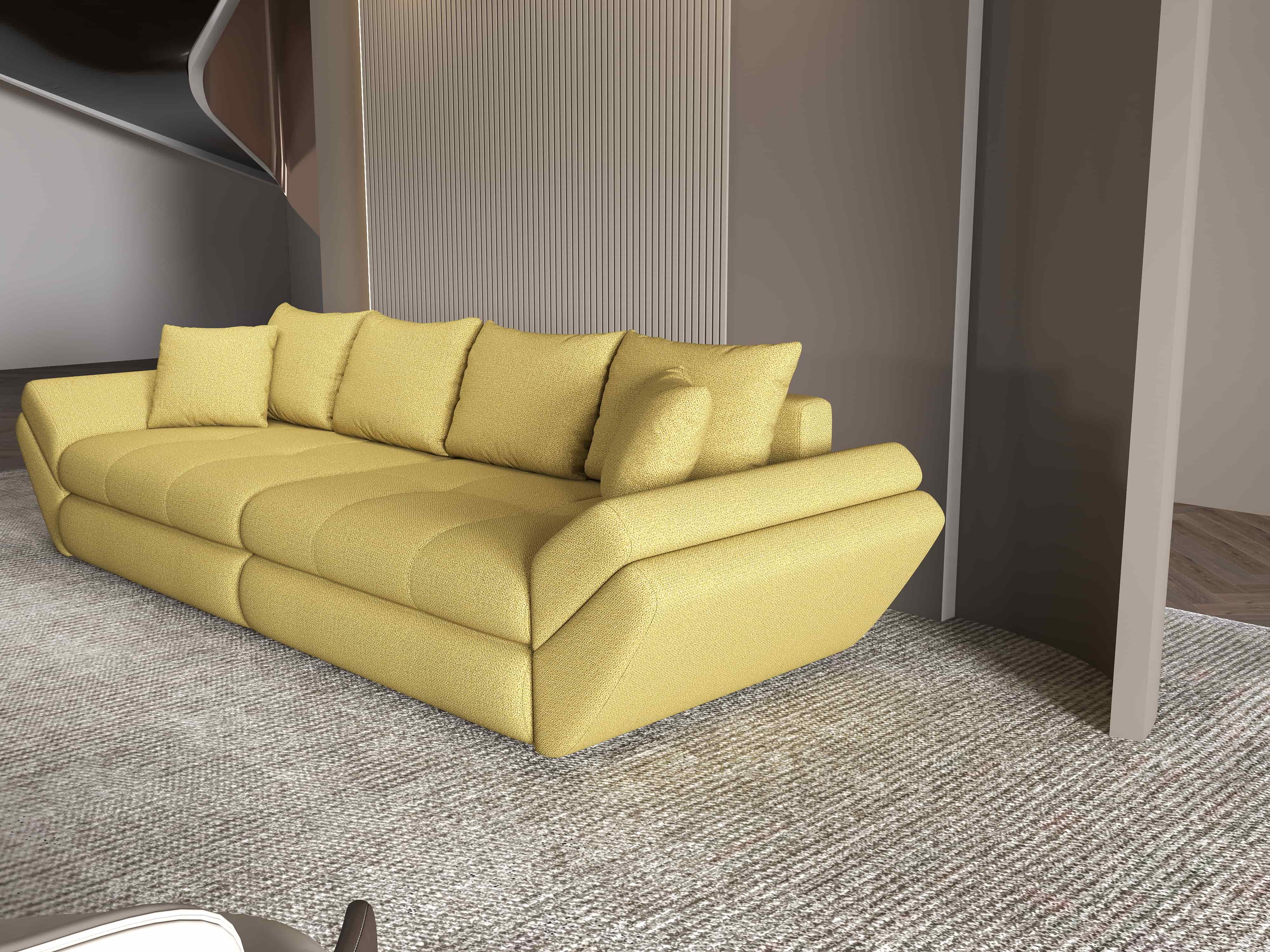 Canapea extensibilă dumonde cu ladă de depozitare si sezut confortabil din spuma HR, Loana Enjoy Melon 300x100 cm Fabrica