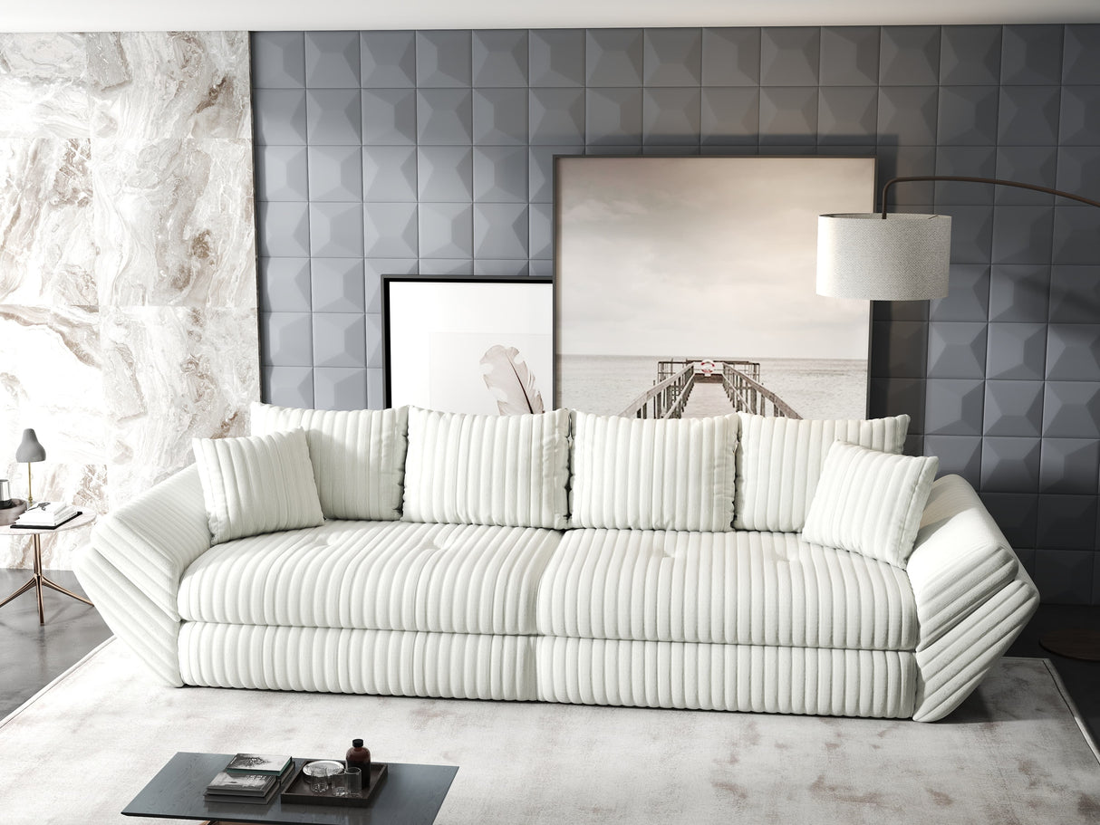 Canapea extensibilă dumonde cu ladă de depozitare si sezut confortabil din spuma HR, Loana Ambience Alb 300x100 cm Fabrica