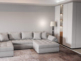 Colțar extensibil dumonde cu ladă de depozitare si sezut confortabil din spuma HR, Loana U Gri Euphoria 355x185 cm Fabrica