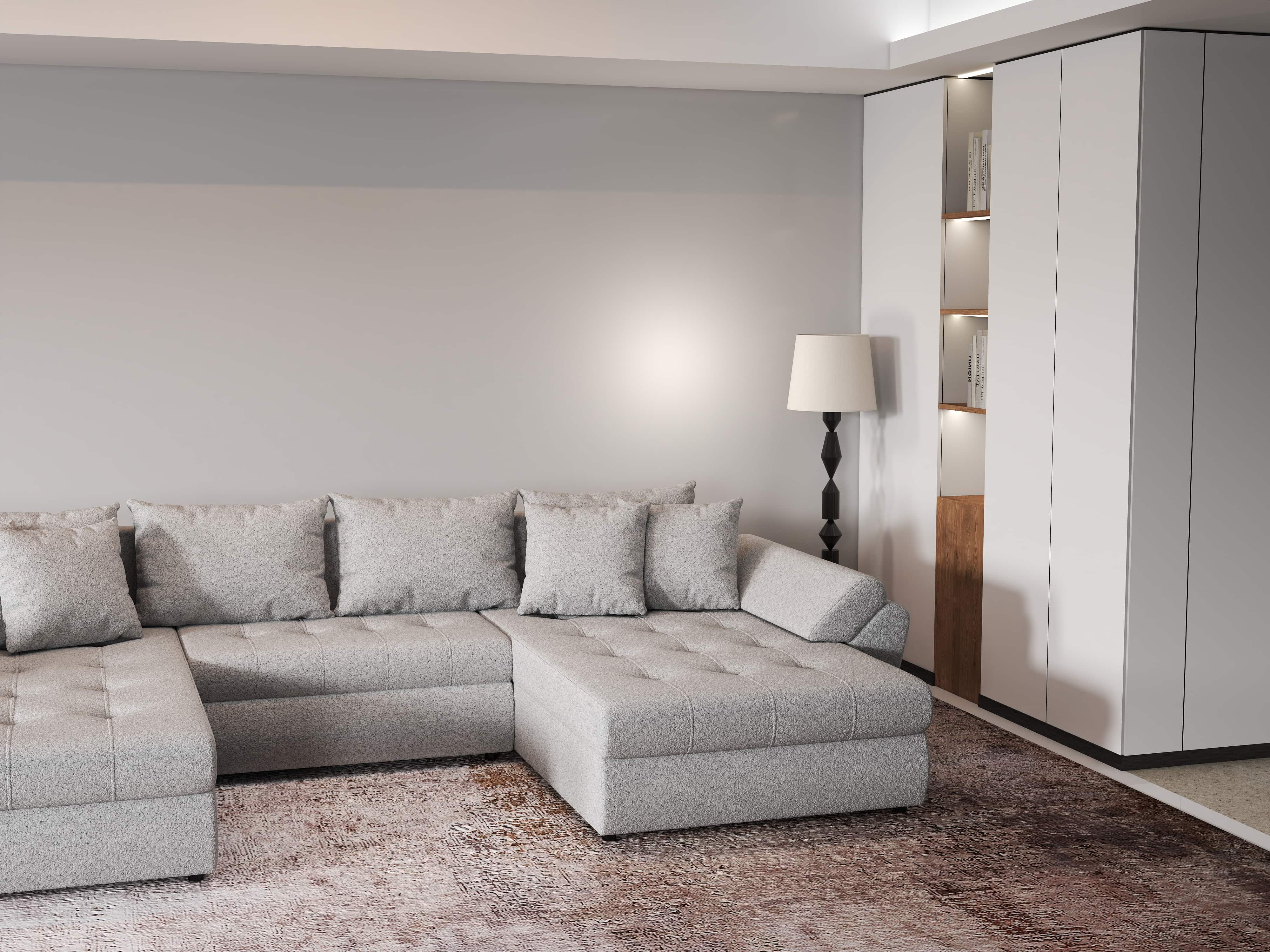 Colțar extensibil dumonde cu ladă de depozitare si sezut confortabil din spuma HR, Loana U Gri Euphoria 355x185 cm Fabrica