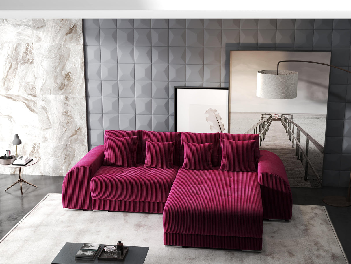 Colțar extensibil dumonde cu ladă de depozitare si sezut confortabil din spuma HR, Verona Zoom Rosu II 290x185 cm Fabrica