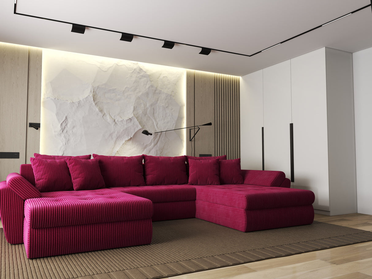 Colțar extensibil dumonde cu ladă de depozitare si sezut confortabil din spuma HR, Loana U Bordeaux Zoom 355x185 cm Fabrica