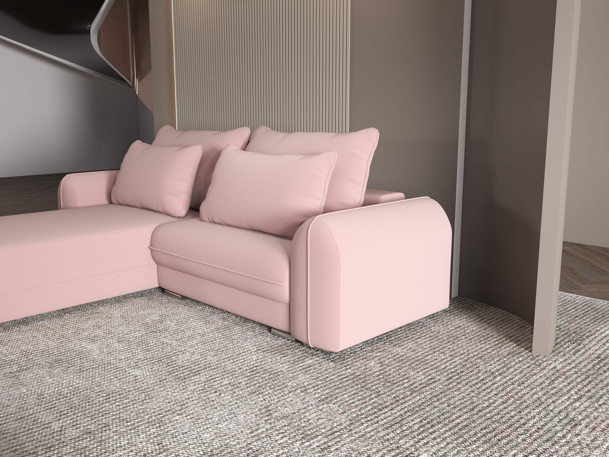 Colțar extensibil dumonde cu ladă de depozitare si sezut confortabil din spuma HR, Denver Royal Roz 275x185 cm Fabrica