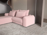 Colțar extensibil dumonde cu ladă de depozitare si sezut confortabil din spuma HR, Denver Royal Roz 275x185 cm Fabrica