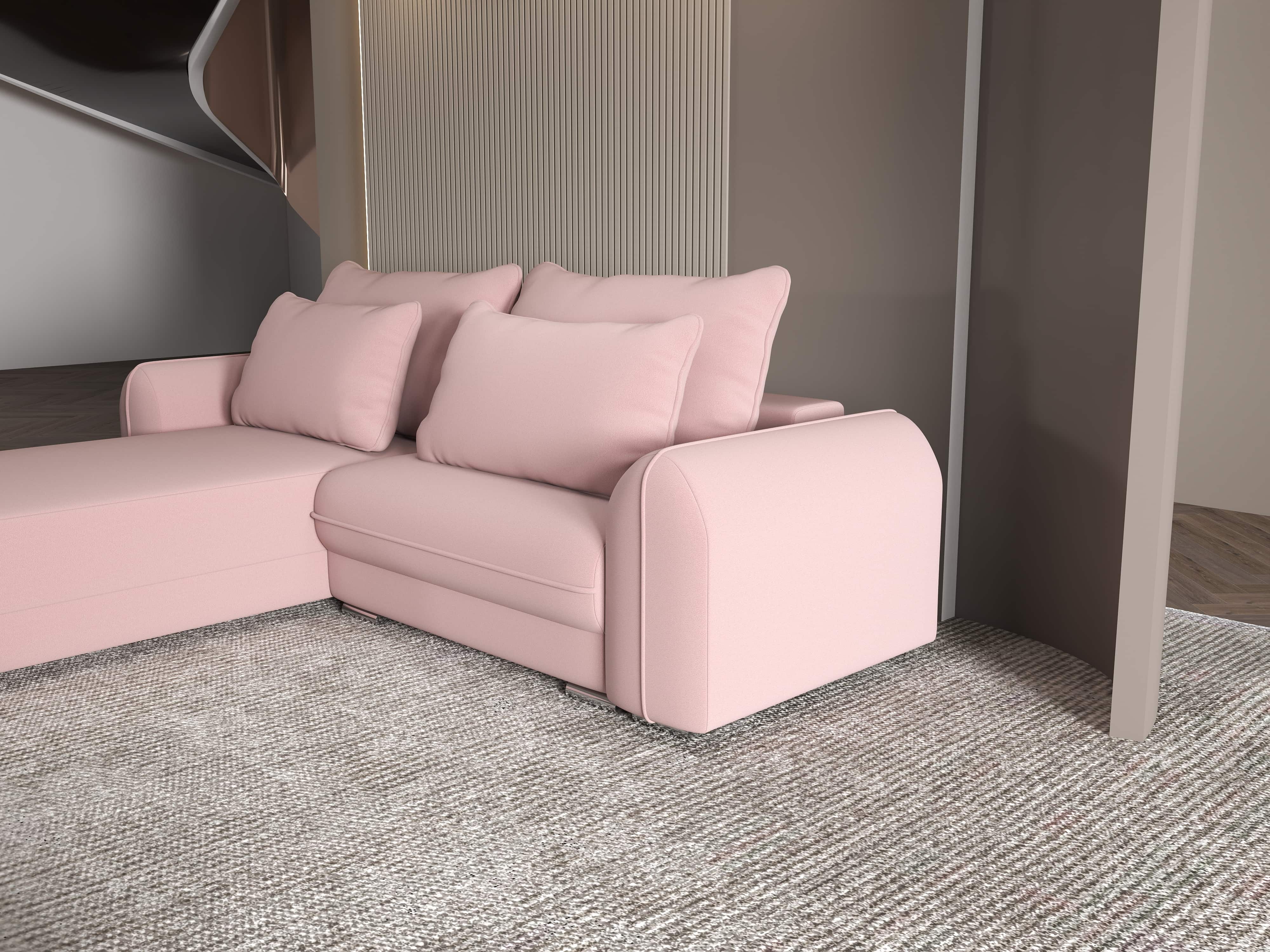 Colțar extensibil dumonde cu ladă de depozitare si sezut confortabil din spuma HR, Denver Royal Roz 275x185 cm Fabrica