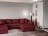 Colțar extensibil dumonde cu ladă de depozitare si sezut confortabil din spuma HR, Loana Enjoy Red U 355x185 cm Fabrica