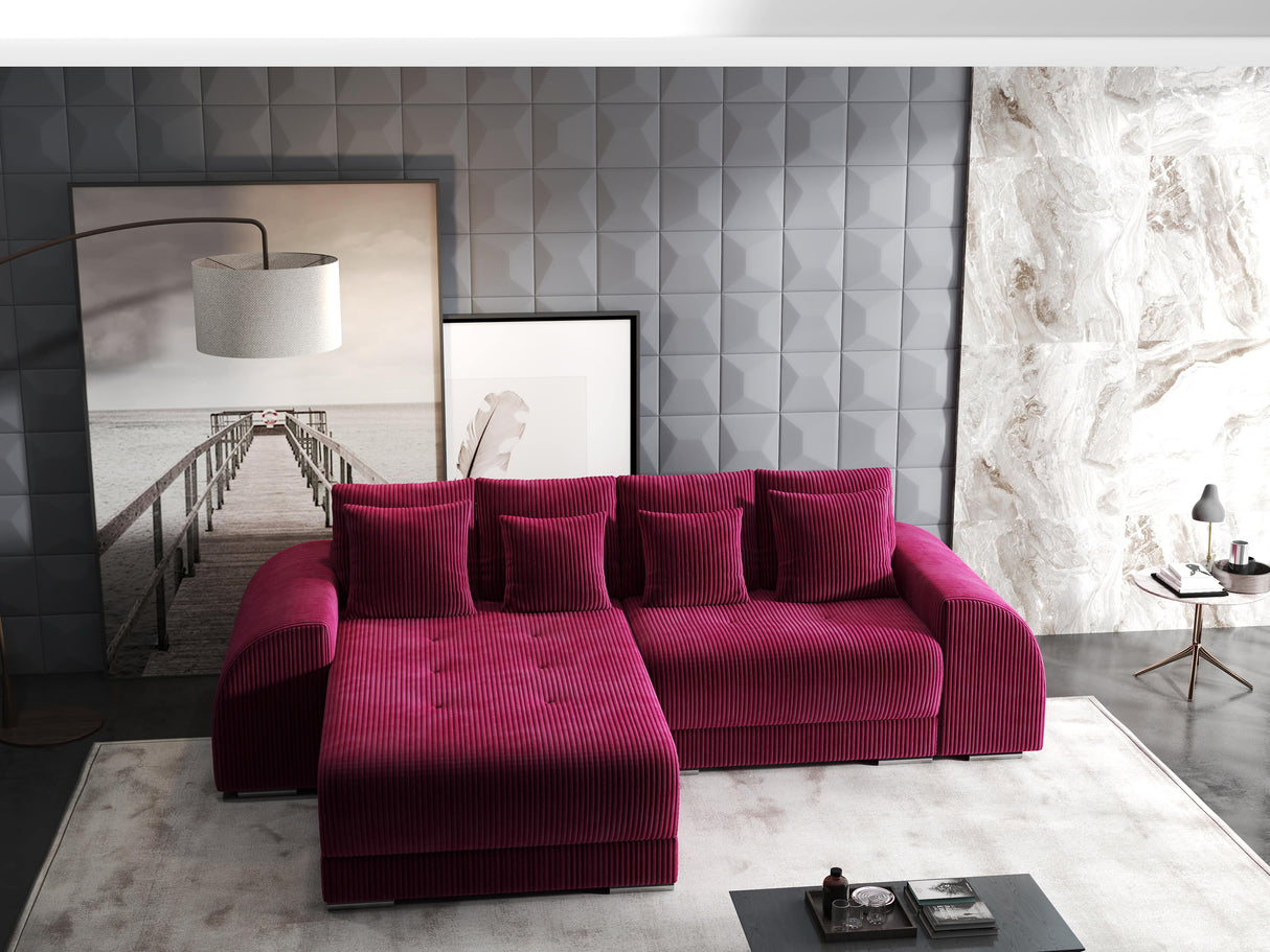 Colțar extensibil dumonde cu ladă de depozitare si sezut confortabil din spuma HR, Verona Zoom Rosu 290x185 cm Fabrica