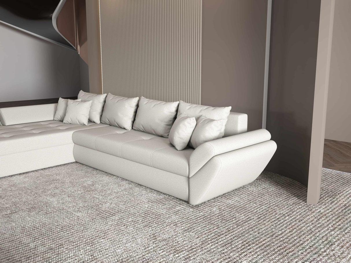 Colțar extensibil dumonde cu ladă de depozitare si sezut confortabil din spuma HR, Loana XL Enjoy Beige 335x185 cm Fabrica