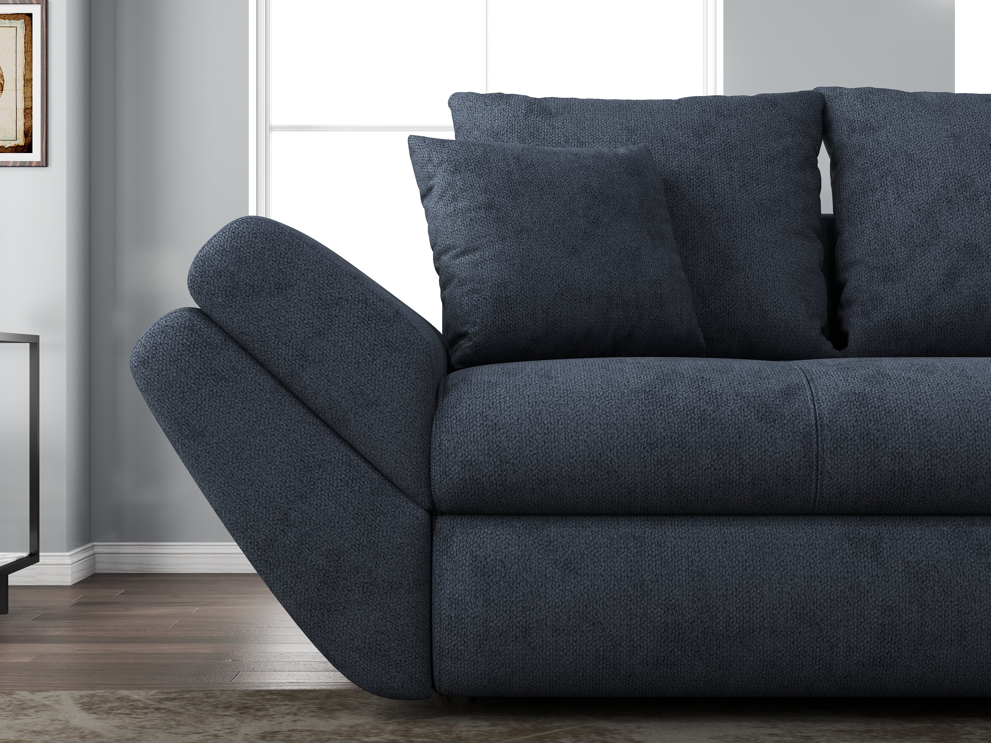 Canapea extensibilă dumonde cu ladă de depozitare si sezut confortabil din spuma HR, Loana Antracit 250x100 cm Fabrica