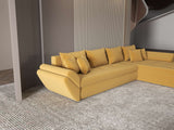 Colțar extensibil dumonde cu ladă de depozitare si sezut confortabil din spuma HR, Loana XL Royal Mustar II 335x185 cm Fabrica