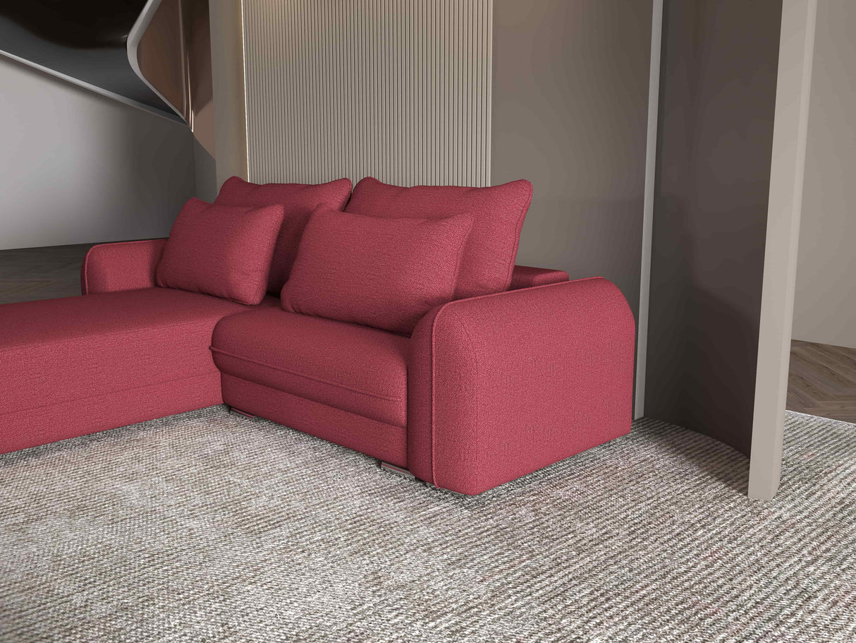 Colțar extensibil dumonde cu ladă de depozitare si sezut confortabil din spuma HR, Denver Enjoy Rosu 275x185 cm Fabrica