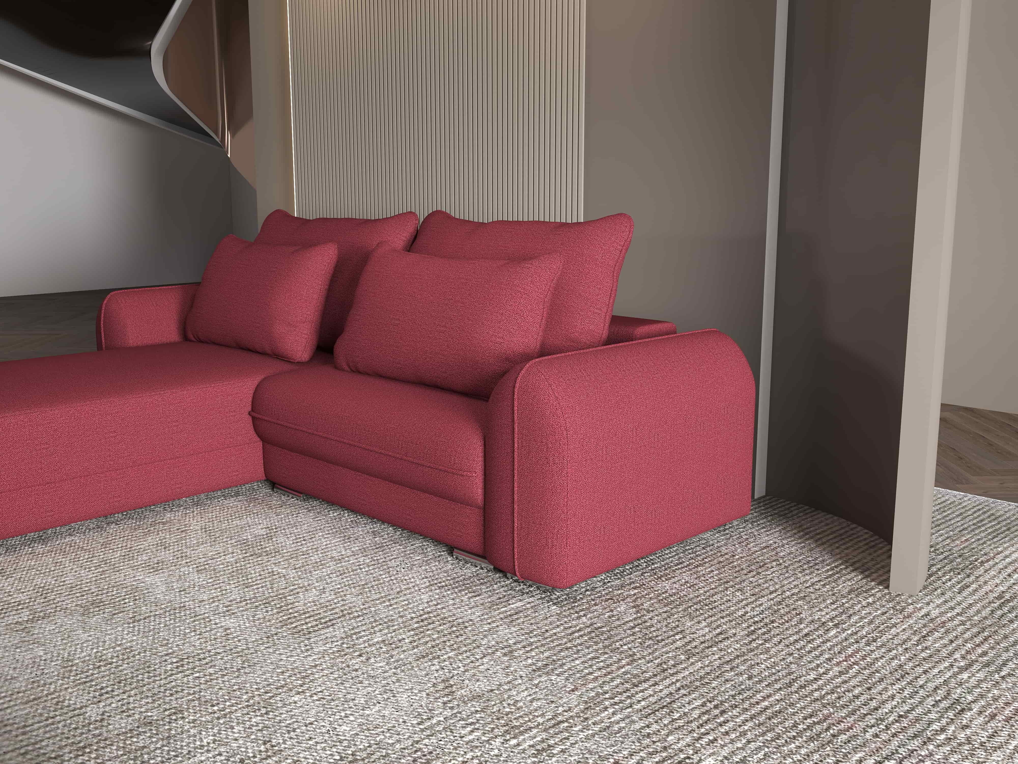 Colțar extensibil dumonde cu ladă de depozitare si sezut confortabil din spuma HR, Denver Enjoy Rosu 275x185 cm Fabrica