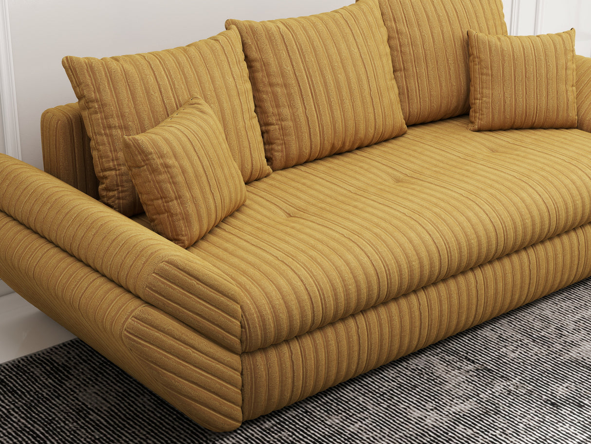Canapea extensibilă dumonde cu ladă de depozitare si sezut confortabil din spuma HR, Loana Ambience Mustar 250x100 cm Fabrica
