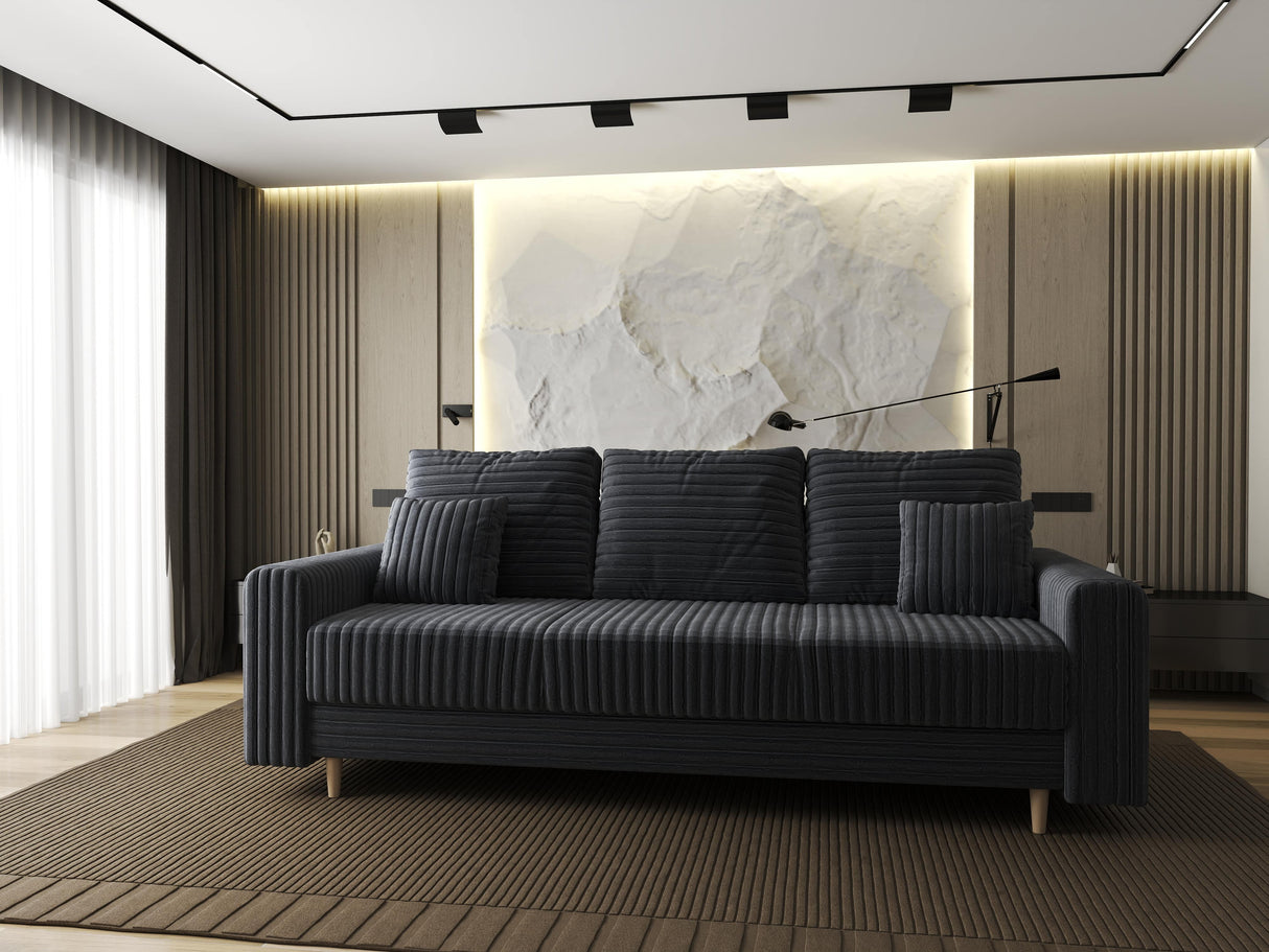 Canapea extensibilă dumonde cu ladă de depozitare si sezut confortabil din spuma HR, Kronos Ambience Gri 210x100 cm fabrica