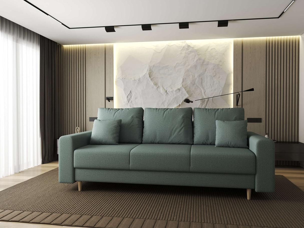 Canapea extensibilă dumonde cu ladă de depozitare si sezut confortabil din spuma HR, Kronos Enjoy Verde Mint 210x100 cm fabrica