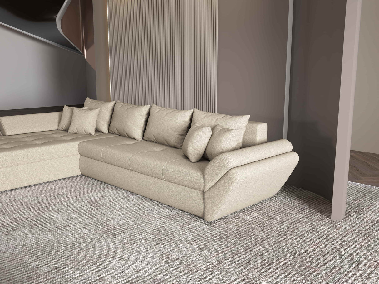 Colțar extensibil dumonde cu ladă de depozitare si sezut confortabil din spuma HR, Loana XL Enjoy Bej 335x185 cm Fabrica