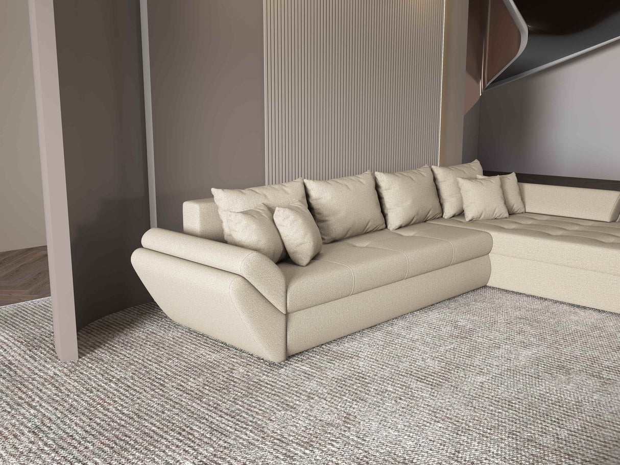 Colțar extensibil dumonde cu ladă de depozitare si sezut confortabil din spuma HR, Loana XL Enjoy Bej II 335x185 cm Fabrica