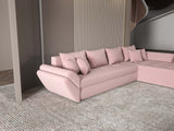 Colțar extensibil dumonde cu ladă de depozitare si sezut confortabil din spuma HR, Loana XL Royal Roz II 335x185 cm Fabrica