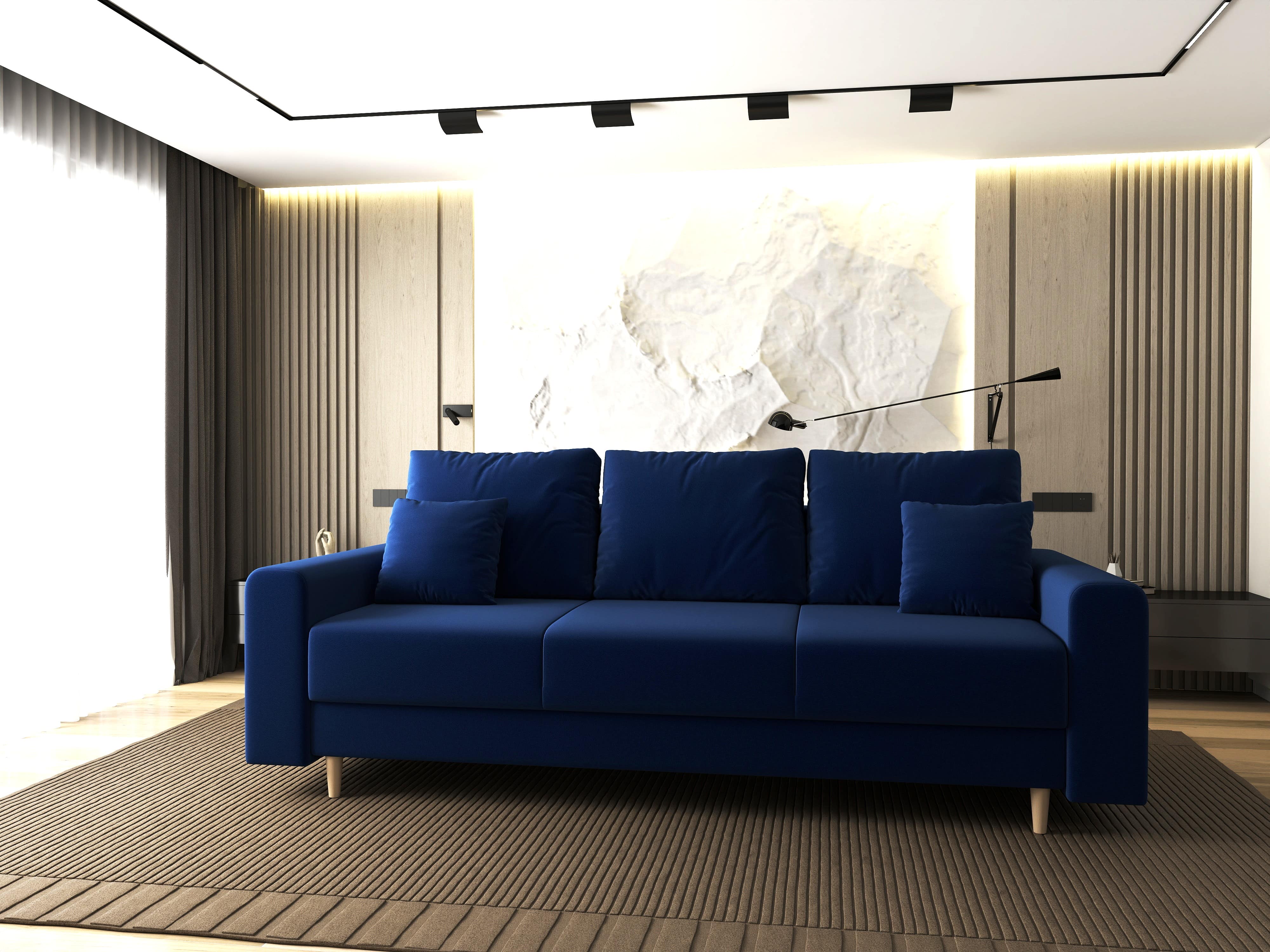 Canapea extensibilă dumonde cu ladă de depozitare si sezut confortabil din spuma HR, Kronos Royal Albastru 210x100 cm fabrica